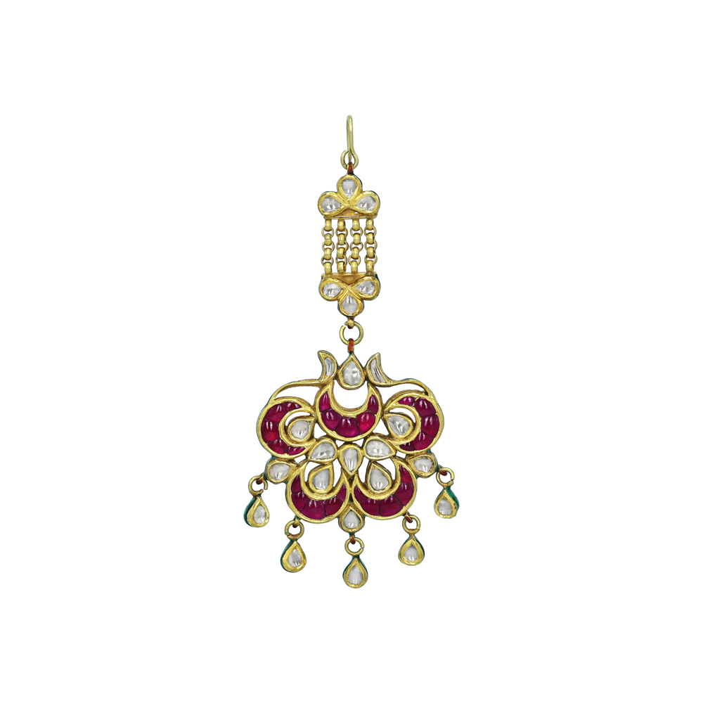 Floral Polki Mangtikka with Ruby Talaf Stone and polki drops